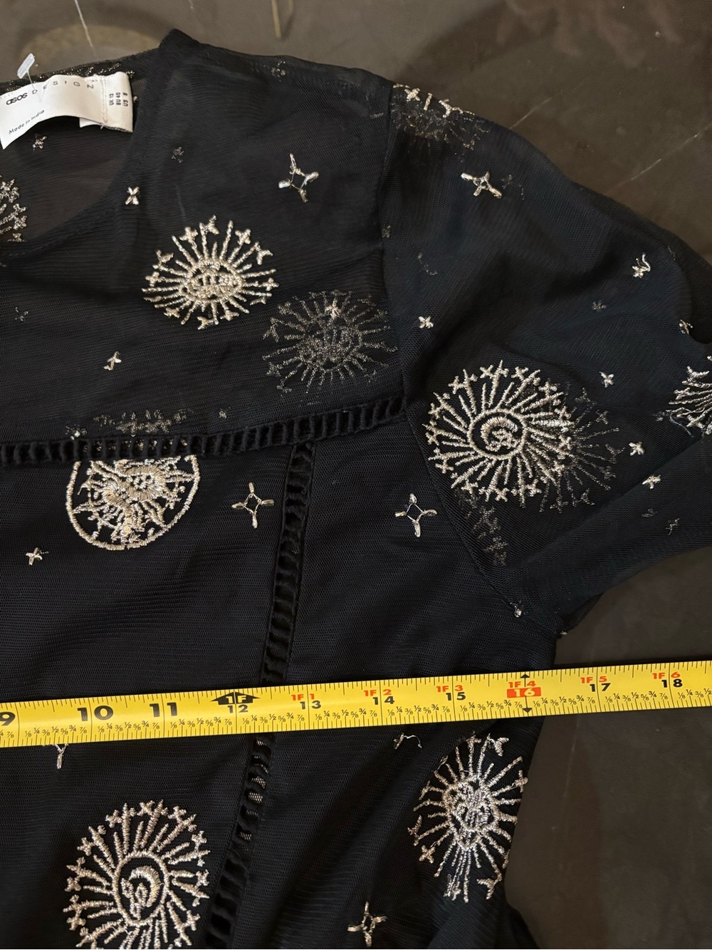 ASOS Black Mini Dress with Silver Celestial Embroidery Witchy, Whimsygoth, - Picture 6 of 9